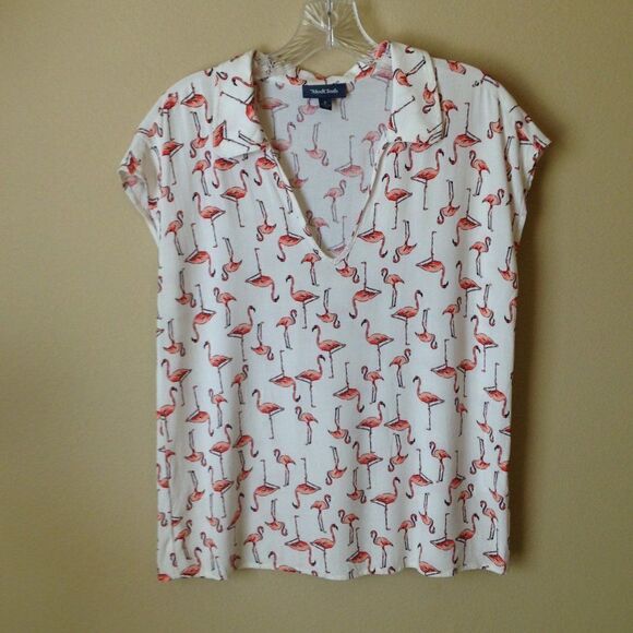 Anthropologie | Modcloth Linen Blend Flamingo Top Small - Picture 2 of 8